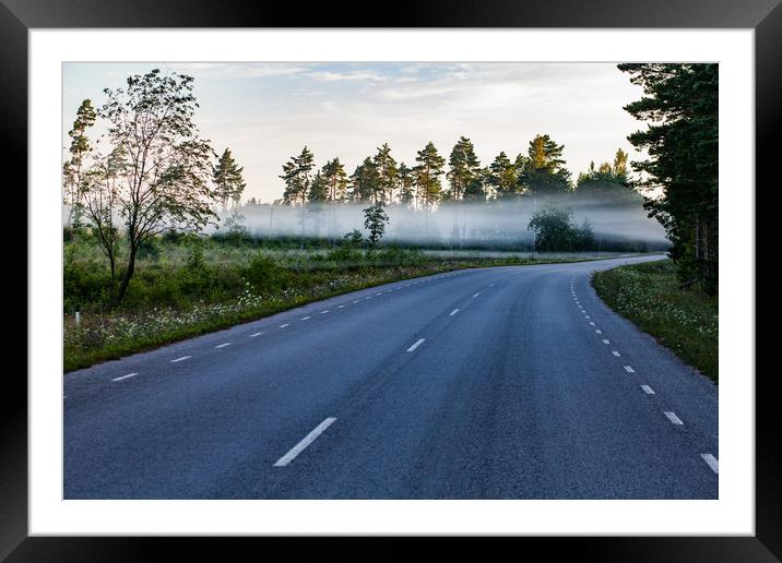 Morning fog on the road Framed Mounted Print by Alexey Rezvykh