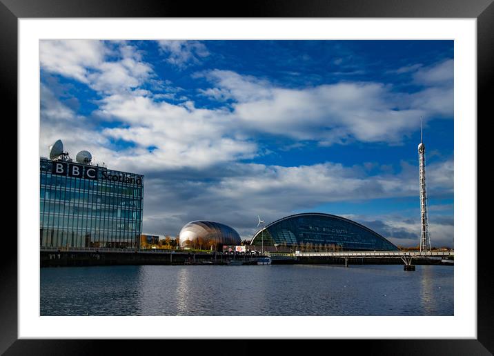 Cityscape of Glasgow, Scotland. Clyde river embank Framed Mounted Print by Alexey Rezvykh