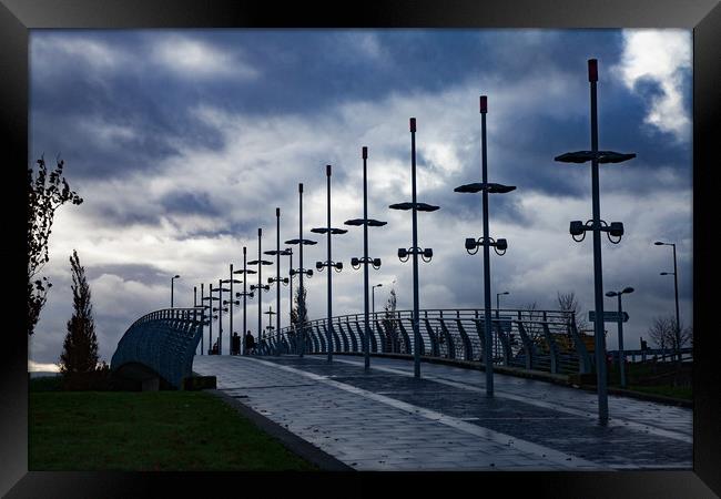 Cityscape of Glasgow, Scotland. Footbridge near th Framed Print by Alexey Rezvykh