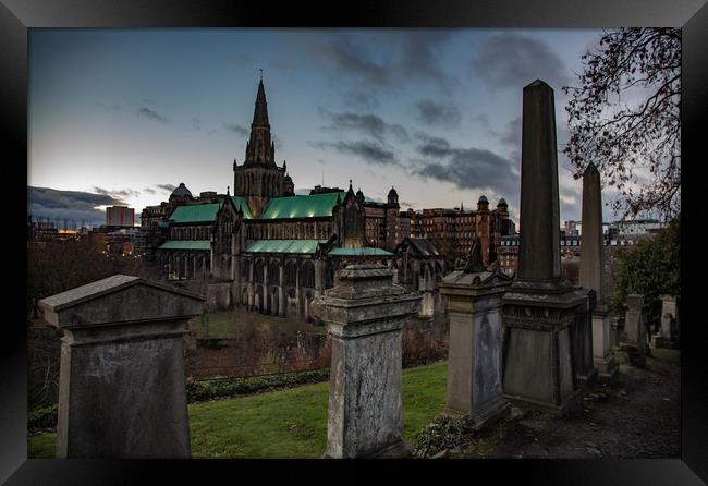 Glasgow Cathedral from the Necropolis at evening Framed Print by Alexey Rezvykh