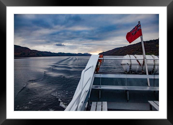 Water waves and boat on Loch Ness, Scotland. Framed Mounted Print by Alexey Rezvykh