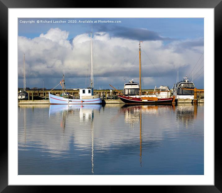 Fishing ships in harbour Framed Mounted Print by Richard Laschon