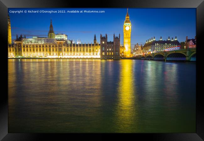 Big Ben and the Houses of Parliament at dusk Framed Print by Richard O'Donoghue