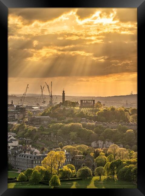 Sunrays over Edinburgh  Framed Print by Steven Lennie