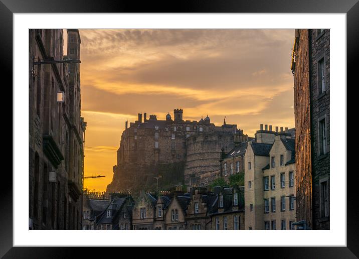 Edinburgh Castle Sunset Framed Mounted Print by Steven Lennie