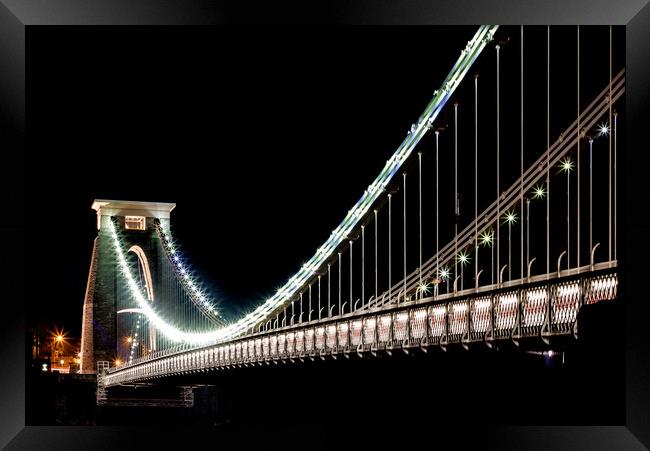 Clifton Suspension Bridge illuminated at night Framed Print by Steve Hyde