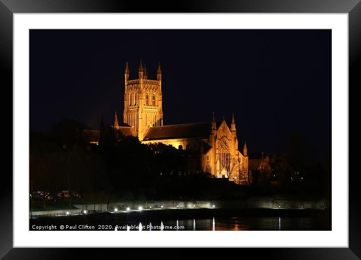 Worcester cathedral at night. Framed Mounted Print by Paul Clifton