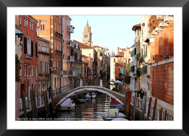 Beautiful canal scene in Venice Framed Mounted Print by Paul Clifton