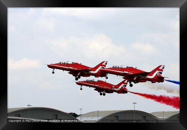 Red Arrows take off. Framed Print by Paul Clifton