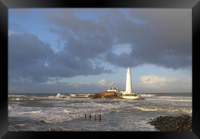 Coast - St Mary`s Island - bright stormy day  Framed Print by David Turnbull