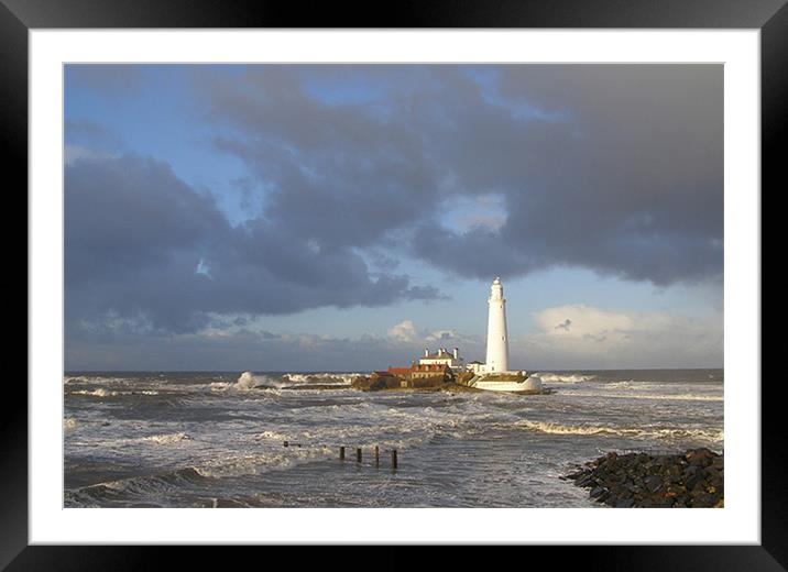 Coast - St Mary`s Island - bright stormy day  Framed Mounted Print by David Turnbull