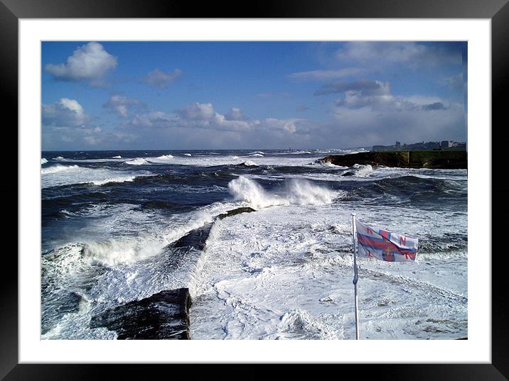 Coast - Cullercots bay rough sea and RNLI  Framed Mounted Print by David Turnbull