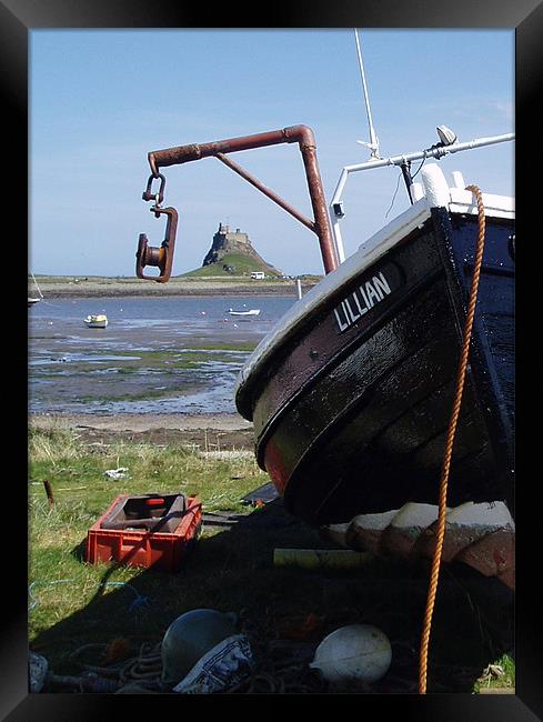 Coast - Holy island castle and pots  Framed Print by David Turnbull