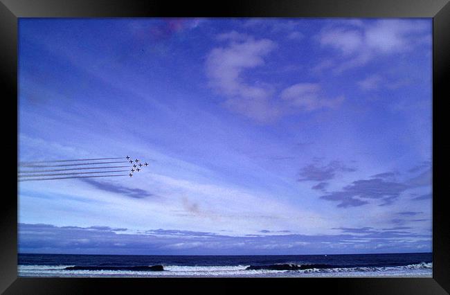 Coast -  Red arrows 3 Sunderland air show.  Framed Print by David Turnbull