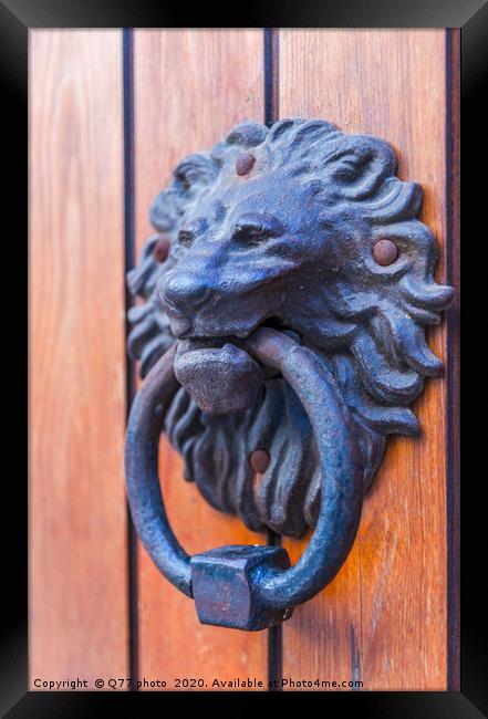 Door with brass knocker in the shape of a lion's h Framed Print by Q77 photo
