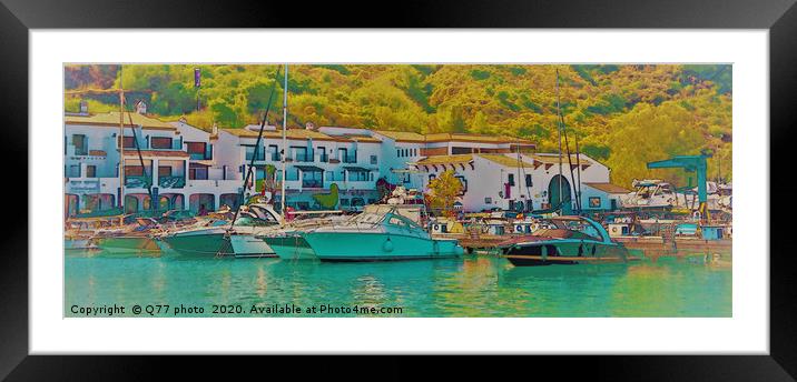 Illustration of a small port with yachts and ships Framed Mounted Print by Q77 photo