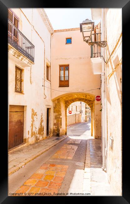 beautiful, picturesque street, narrow road, colorful facades of buildings, Spanish architecture Framed Print by Q77 photo