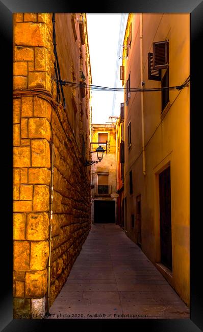 charming narrow street, street with colorful facades of buildings, vintage style Framed Print by Q77 photo