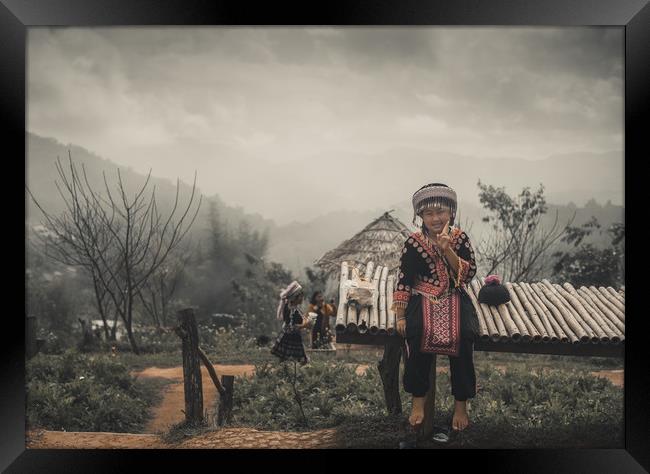 Hmong Hill Tribe Girl Chiang Mai Thailand Framed Print by Rowan Edmonds