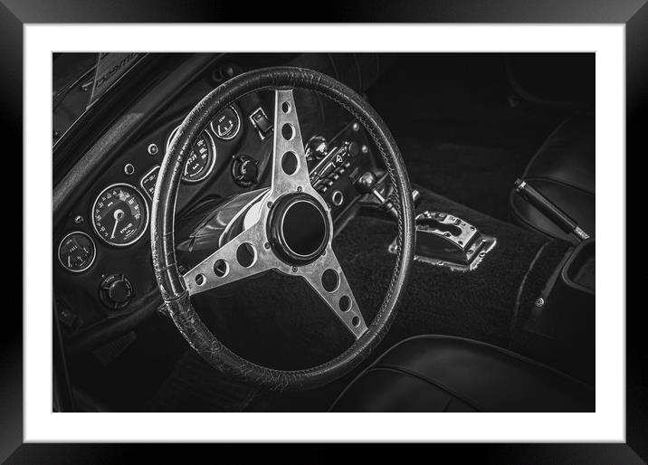 Vintage Old Sport Car Interior Black and White Framed Mounted Print by Ioan Decean
