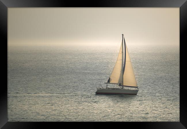 Yacht sailing in sea Framed Print by Jordan Jelev