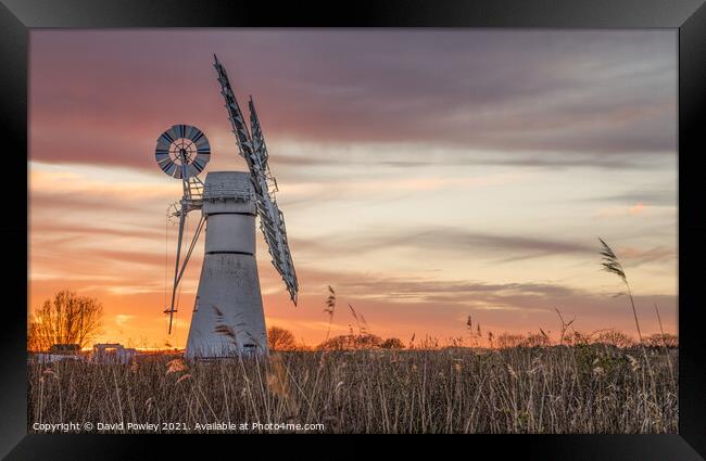 Thurne Mill Sunset Norfolk Broads Framed Print by David Powley