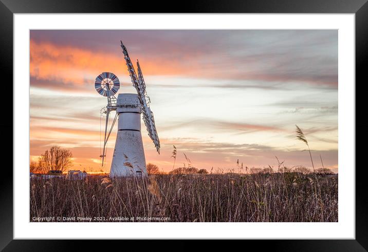 Sunset at Thurne Mill Norfolk  Framed Mounted Print by David Powley