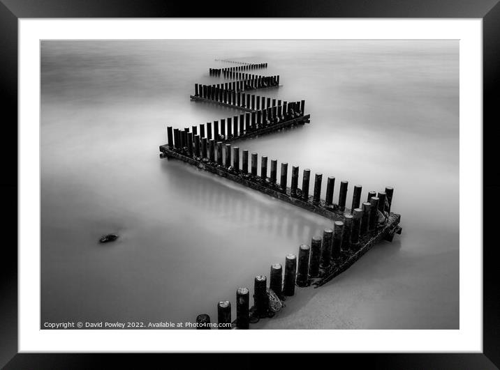 Caister Zig Zag Groynes Monochrome  Framed Mounted Print by David Powley