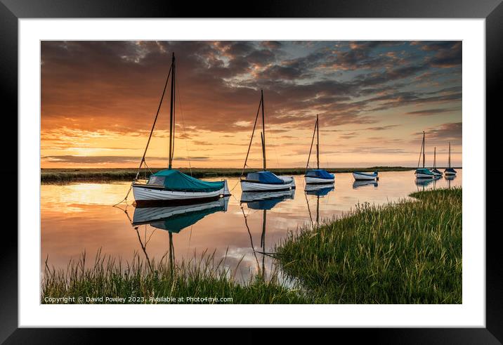 Blakeney Boats at Sunset Framed Mounted Print by David Powley