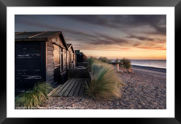 Walberswick Beach Huts At Sunrise Framed Mounted Print by David Powley