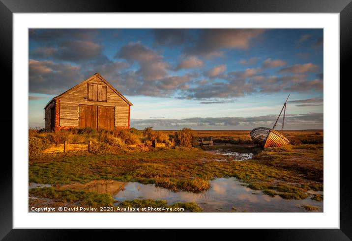 Early light at Thornham Harbour North Norfolk Framed Mounted Print by David Powley