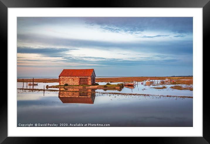 Evening reflections at Thornham Framed Mounted Print by David Powley