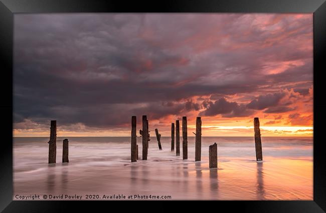 Dawn colours over Happisburgh Beach Framed Print by David Powley