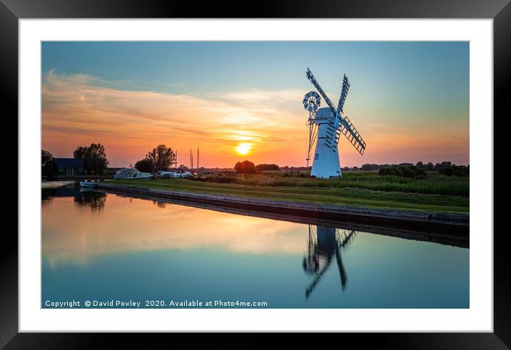 Thurne Mill at Sunset Framed Mounted Print by David Powley