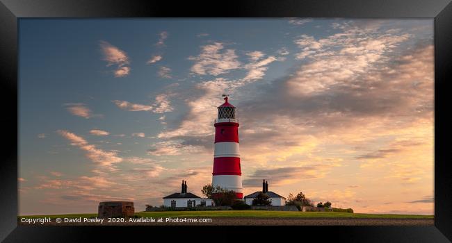 Evening light over Happisburgh Lighthouse Norfolk Framed Print by David Powley