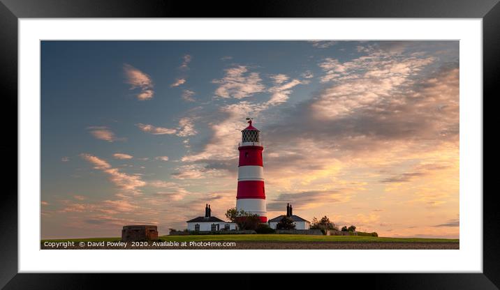 Evening light over Happisburgh Lighthouse Norfolk Framed Mounted Print by David Powley