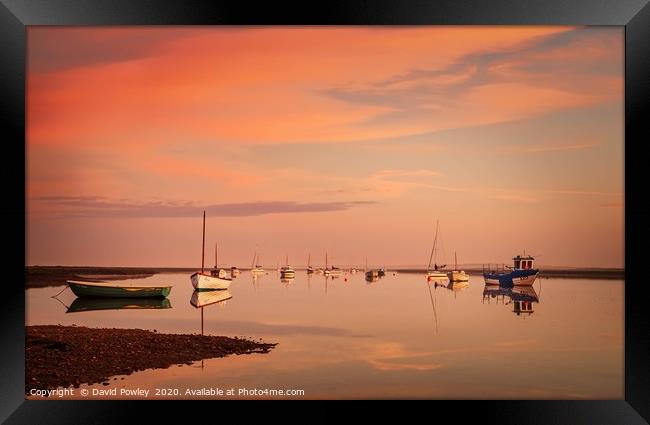 Dawn reflections at Brancaster Staithe Framed Print by David Powley
