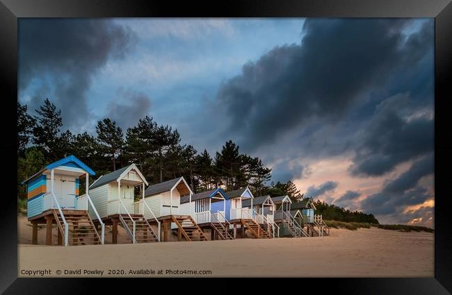 Wells-next-the-sea Beach Huts at Sunset Framed Print by David Powley