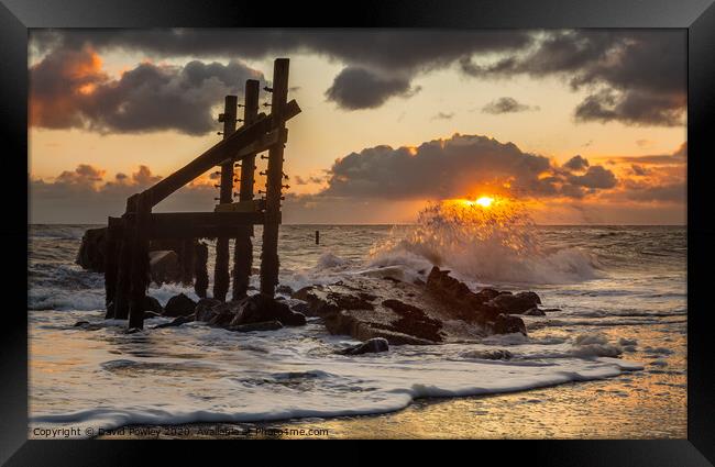 Sunrise on Happisburgh Beach Framed Print by David Powley