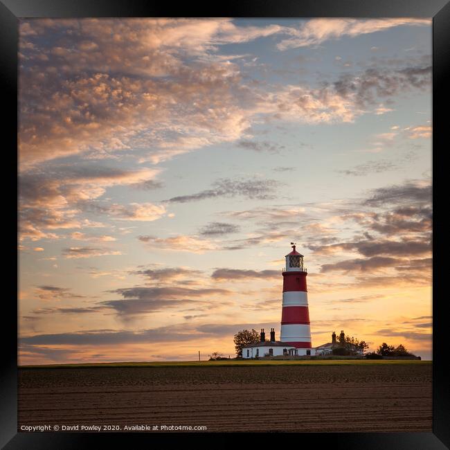 Sunset clouds over Happisburgh Lighthouse Framed Print by David Powley