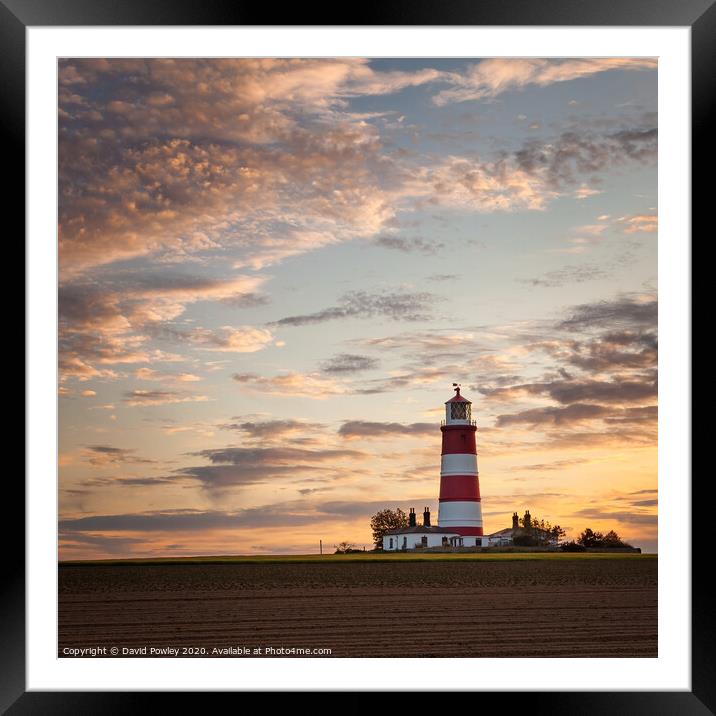 Sunset clouds over Happisburgh Lighthouse Framed Mounted Print by David Powley