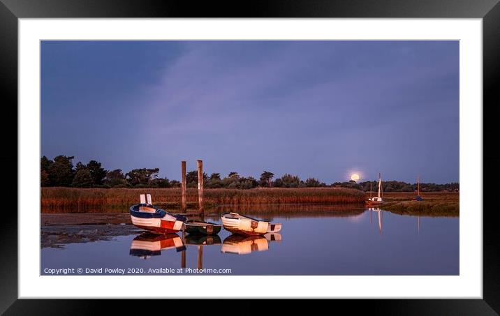 Moon light dawn at Brancaster Staithe Framed Mounted Print by David Powley