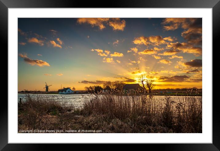 Thurne winter sunset Framed Mounted Print by David Powley