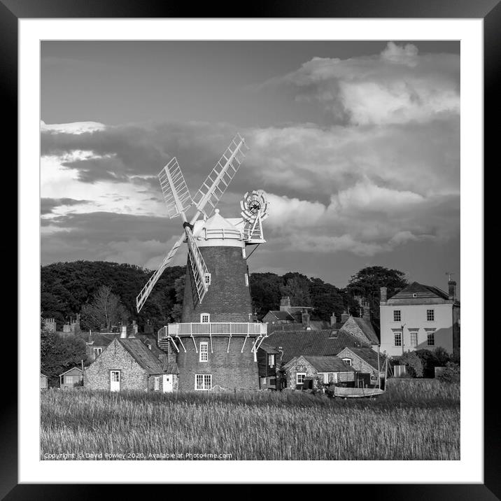 Evening Light on Cley Mill Monochrome Framed Mounted Print by David Powley