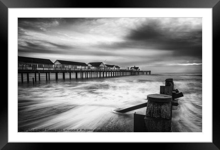 Dawn over Southwold Pier Mono Framed Mounted Print by David Powley