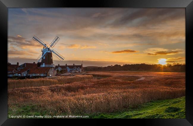 Winter Sunset at Cley Mill Framed Print by David Powley