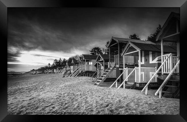 Wells beach huts at dawn Mono Framed Print by David Powley