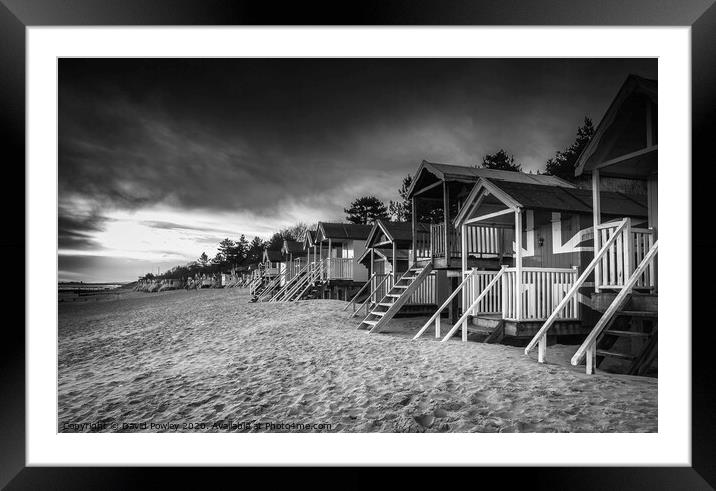 Wells beach huts at dawn Mono Framed Mounted Print by David Powley