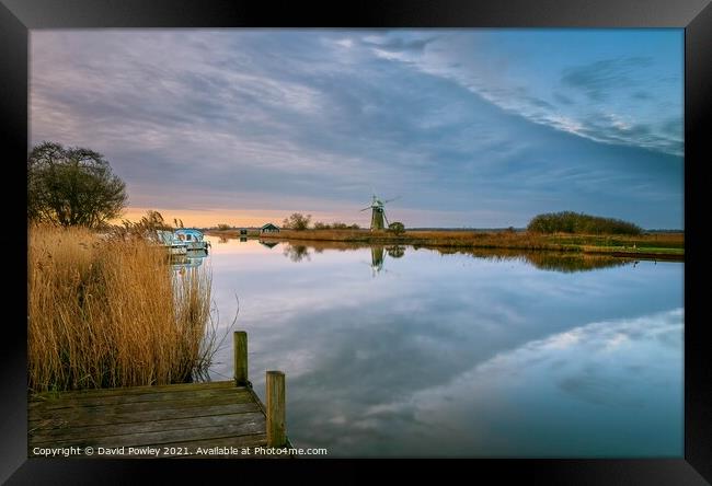 Norfolk Broads Windmill at Dawn Framed Print by David Powley