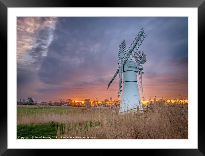 Sunrise Over Thurne Mill Norfolk Framed Mounted Print by David Powley